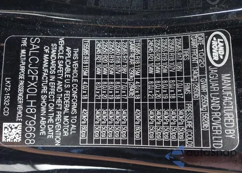 2020 Land Rover Discovery Sport S z USA, uszkodzony, nr VIN SALCJ2FX0LH879668